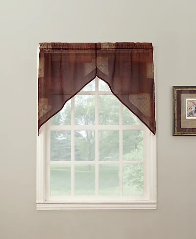 Eden Inspirational Patchwork Semi-Sheer Rod Pocket Kitchen Curtain Swag Pair