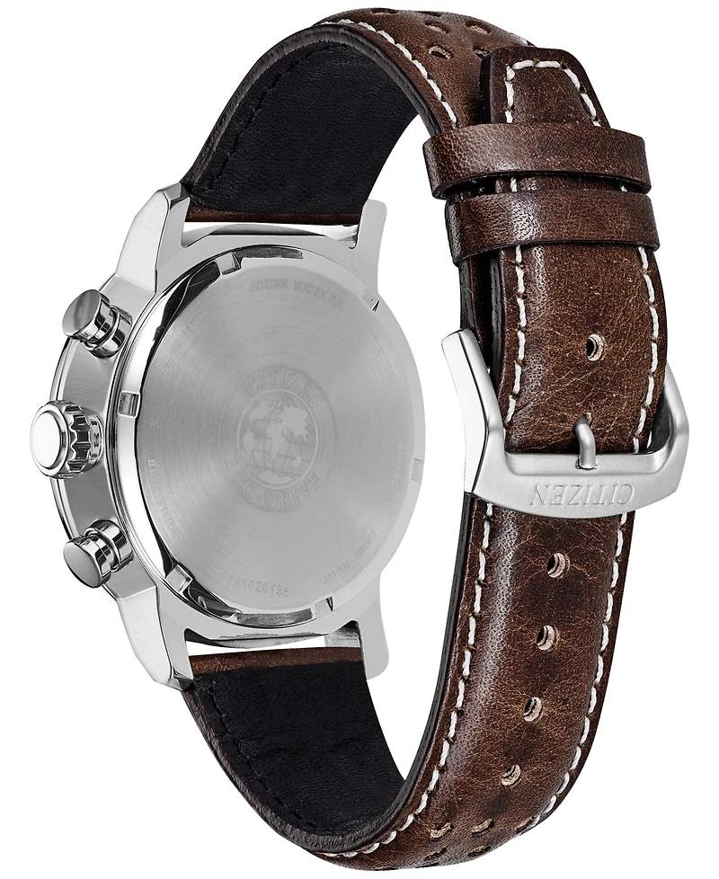 Citizen Eco-Drive Men's Chronograph Brown Leather Strap Watch 44mm