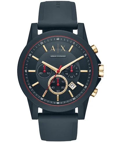 A|X Armani Exchange Men's Chronograph Blue Silicone Strap Watch 47mm