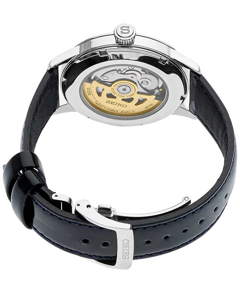 Seiko Men's Automatic Presage Black Leather Strap Watch 40.5mm