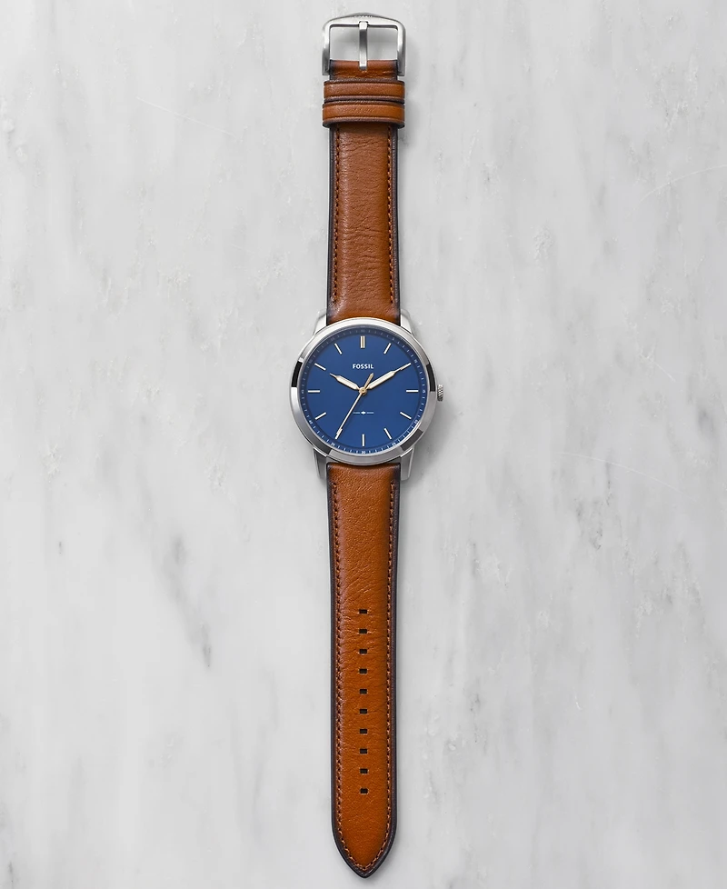 Fossil Men's The Minimalist Brown Leather Strap Watch 44mm