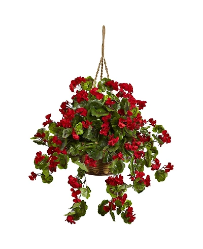 Nearly Natural Geranium Uv-Resistant Indoor/Outdoor Hanging Basket