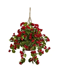 Nearly Natural Geranium Uv-Resistant Indoor/Outdoor Hanging Basket