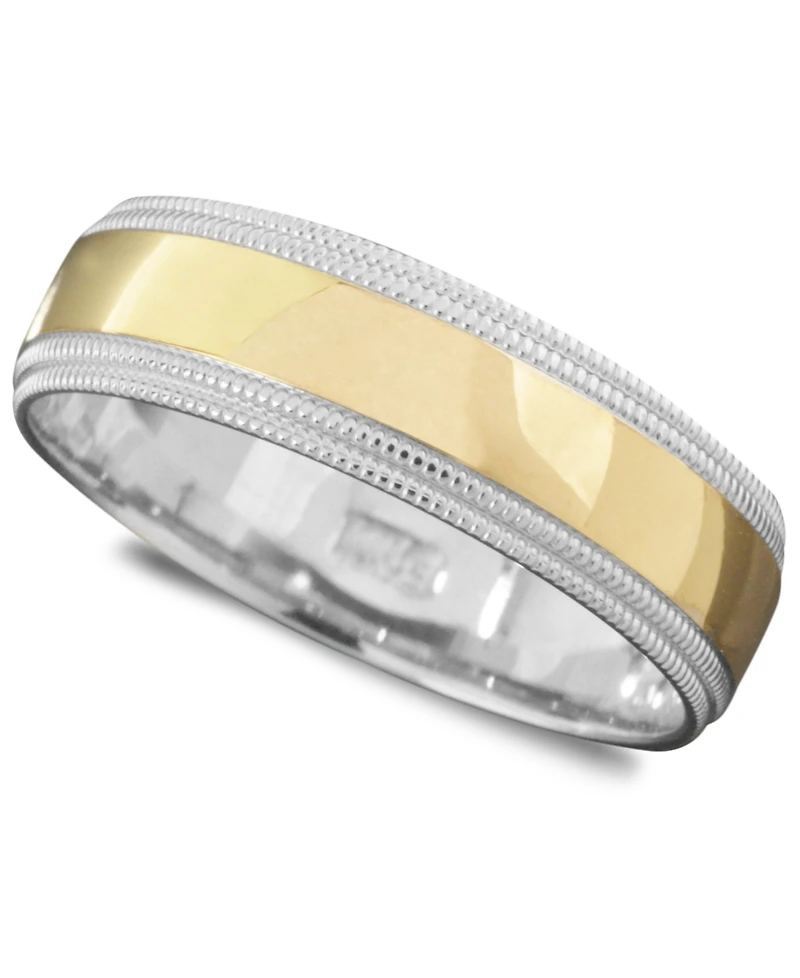 Men's 14k Gold and White Ring, Milgrain Edge (Size 6-13)