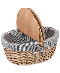 Picnic Time Country Navy & White Striped Picnic Basket