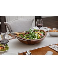 Nambe Braid 20" 3 piece Wood Salad Bowl with Servers