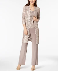 R & M Richards 3-Pc. Sequined Lace Pantsuit Jacket