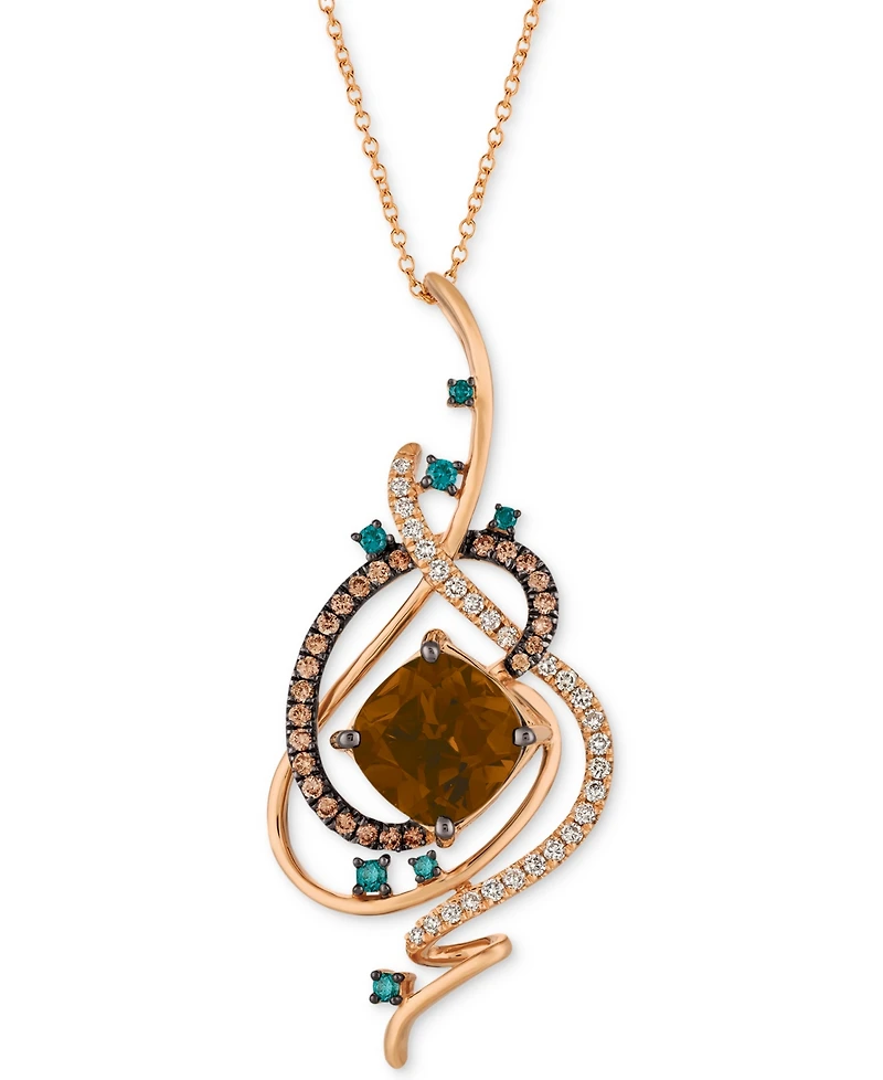 Le Vian Exotics Crazy Collection Chocolate Quartz (3-3/4 ct. t.w.) & Diamond (3/4 ct. t.w.) 18" Pendant Necklace in 14k Rose Gold