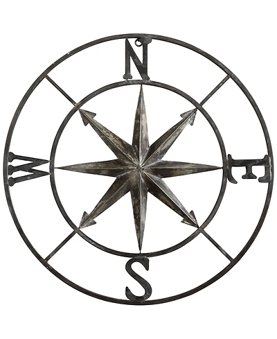 Metal Compass Wall Decor, Distressed Silver-Tone