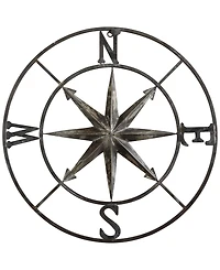 Metal Compass Wall Decor, Distressed Silver-Tone