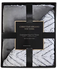 Christian Siriano Gray Chevron Luxury Faux-Fur Throw, 60" x 70"