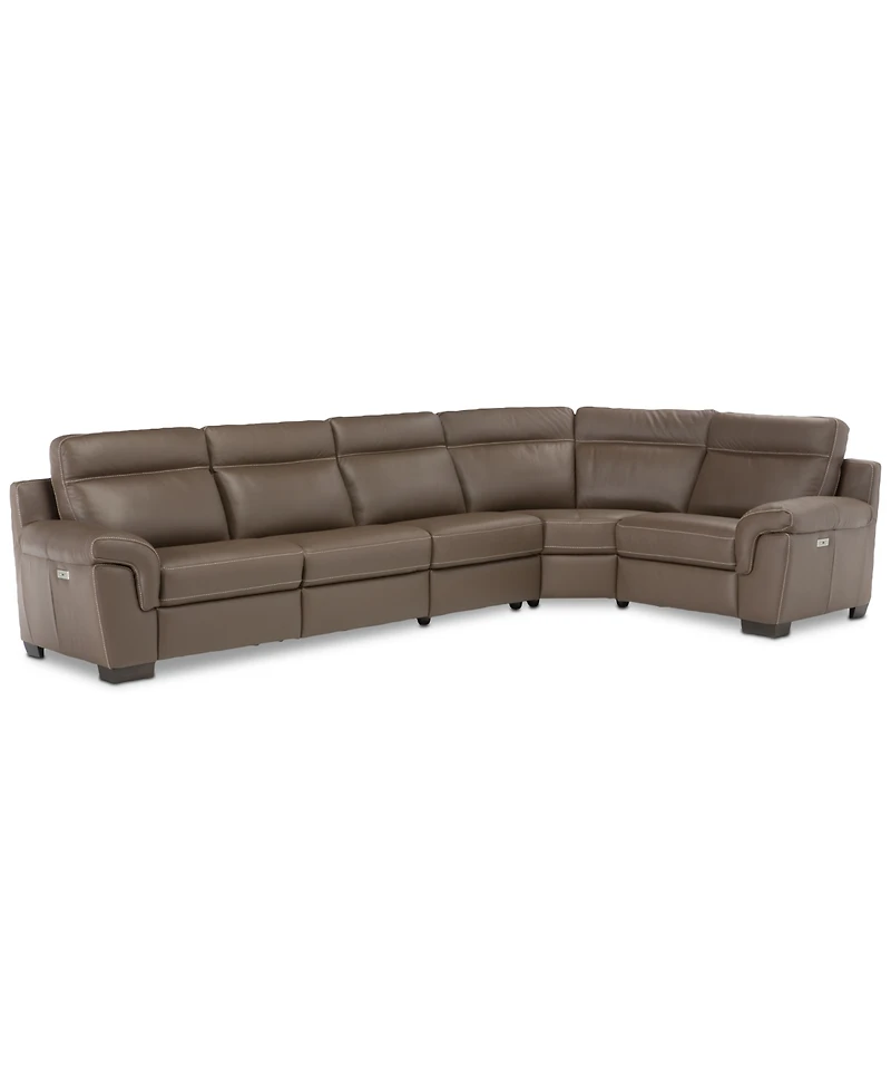 Closeout! Julius Ii 5-Pc. Leather Sectional Sofa With 3 Power Recliners, Power Headrests & Usb Power Outlet, Created for Macy's