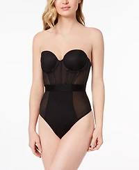 Dkny Women's Sheers Strapless Mesh-Panel Thong Bodysuit DK6008
