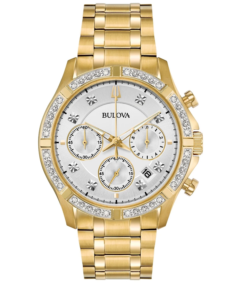 Bulova Men's Chronograph Diamond-Accent Gold-Tone Stainless Steel Bracelet Watch 42mm, Created for Macy's