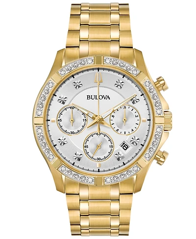 Bulova Men's Chronograph Diamond-Accent Gold-Tone Stainless Steel Bracelet Watch 42mm, Created for Macy's