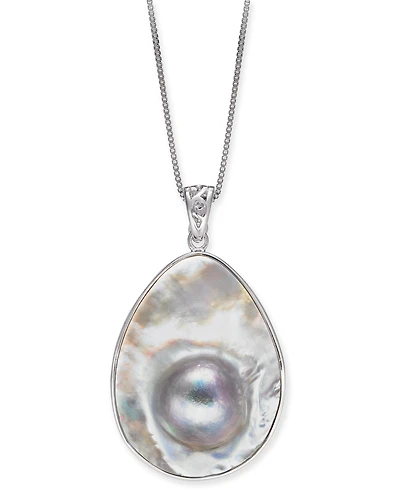 Mabe Blister Pearl (34 x 24mm) 18" Pendant Necklace in Sterling Silver
