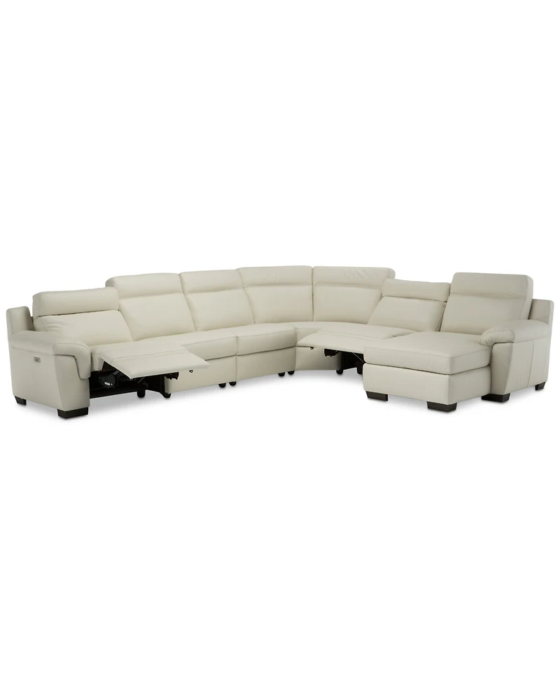 Closeout! Julius Ii 150" 6-Pc. Leather Chaise Sectional Sofa With 2 Power Recliners, Power Headrests & Usb Power Outlet, Created for Macy's