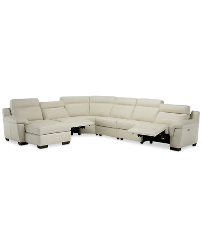 Closeout! Julius Ii 150" 6-Pc. Leather Chaise Sectional Sofa With 2 Power Recliners, Power Headrests & Usb Power Outlet, Created for Macy's