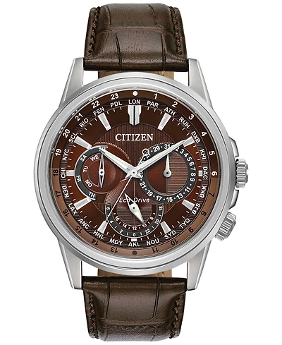 Citizen Eco-Drive Men's Calendrier Brown Leather Strap Watch 44mm