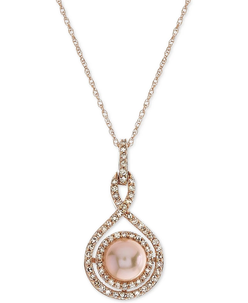White Cultured Pearl (6-1/2mm) and Diamond (1/4 ct. t.w.) Pendant Necklace 14k Gold