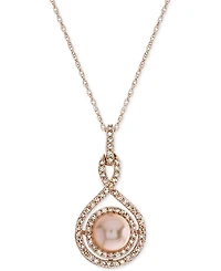White Cultured Pearl (6-1/2mm) and Diamond (1/4 ct. t.w.) Pendant Necklace 14k Gold