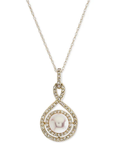 White Cultured Pearl (6-1/2mm) and Diamond (1/4 ct. t.w.) Pendant Necklace 14k Gold