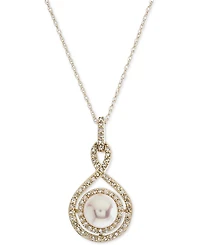 White Cultured Pearl (6-1/2mm) and Diamond (1/4 ct. t.w.) Pendant Necklace 14k Gold