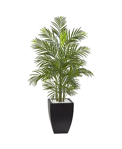 Nearly Natural 4.5' Areca Palm Uv-Resistant Indoor/Outdoor Artificial Tree in Black-Washed Planter