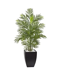 Nearly Natural 4.5' Areca Palm Uv-Resistant Indoor/Outdoor Artificial Tree in Black-Washed Planter