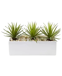 Nearly Natural Mini Agave Artificial Plants in Rectangular Ceramic Planter