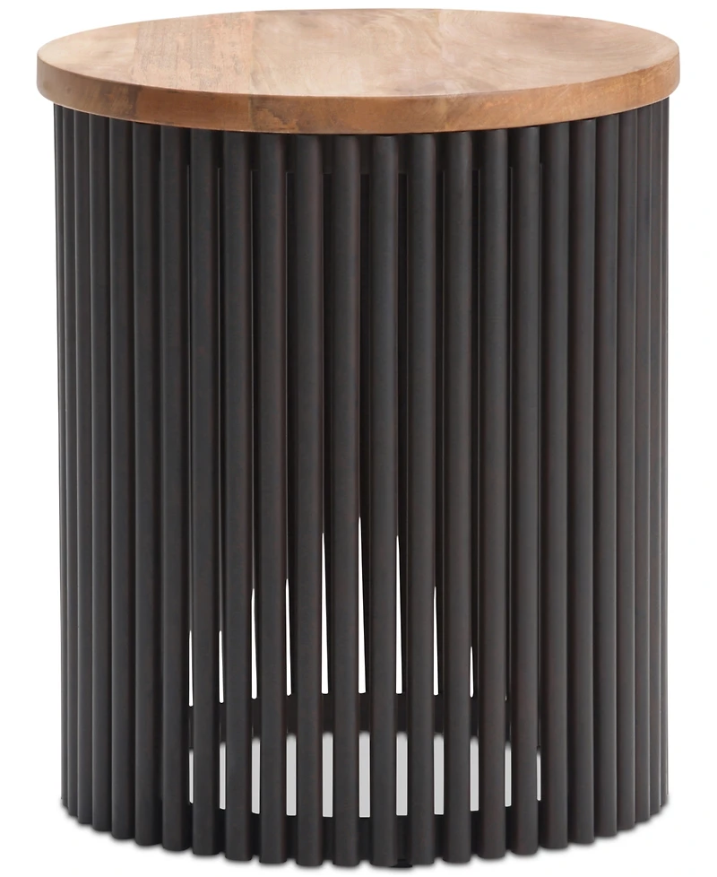 Simpli Home 17.5" Demy Natural Solid Mango Wood and Black Metal Wide Industrial Accent Table