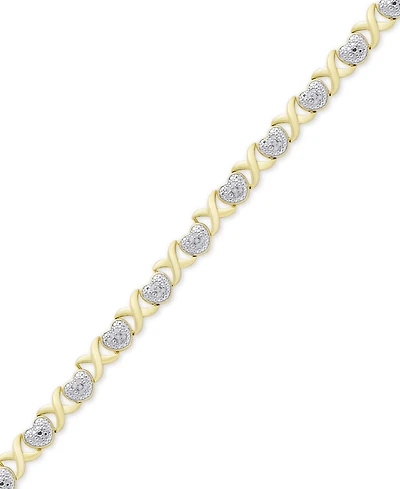 Diamond Accent Heart X Link Bracelet Silver Plate or Gold Rose