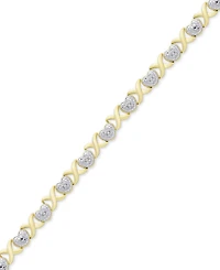 Diamond Accent Heart X Link Bracelet Silver Plate or Gold Rose
