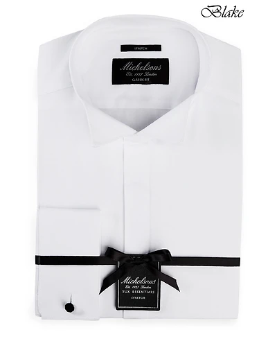 Michelsons of London Men's Classic/Regular Fit Stretch Solid Wing Collar French Cuff Tuxedo Shirt