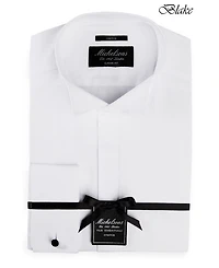 Michelsons of London Men's Classic/Regular Fit Stretch Solid Wing Collar French Cuff Tuxedo Shirt