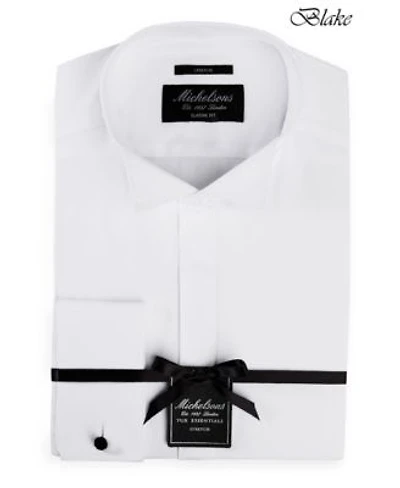 Michelsons Of London Mens Stretch Solid Wing Collar French Cuff Tuxedo Shirt Regular Slim Fit