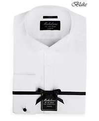 Michelsons Of London Mens Stretch Solid Wing Collar French Cuff Tuxedo Shirt Regular Slim Fit