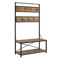 72" Industrial Metal and Wood Hall Tree - Rustic Oak