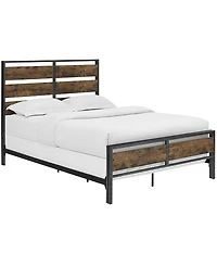 Walker Edison Queen Size Metal and Wood Plank Bed