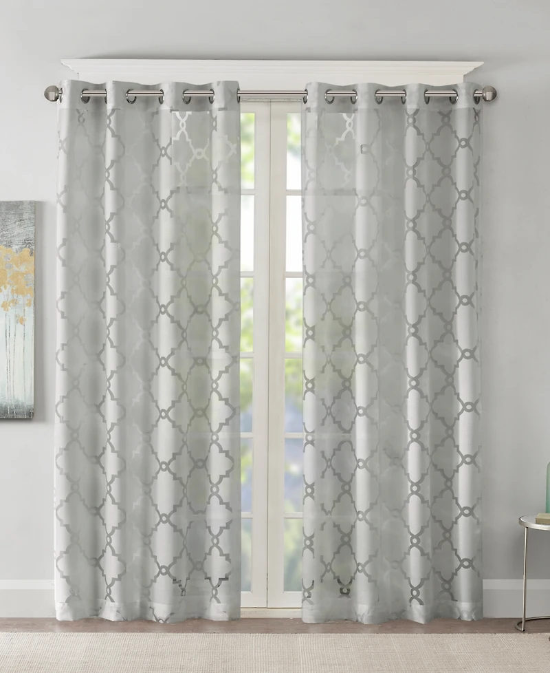 Eden Fretwork Burnout Sheer Window Curtain, sheer curtains inches long Single Sheer Curtain Panel