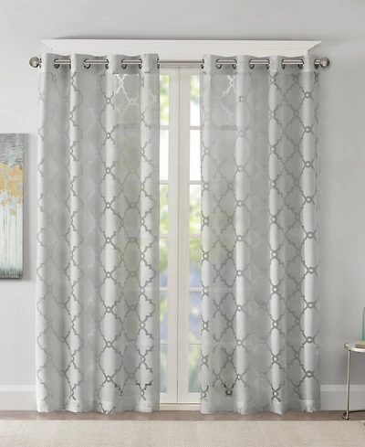 Eden Fretwork Burnout Sheer Window Curtain, grey sheer curtains 95 inches long Single Sheer Curtain Panel, Width 50 curtains sheer for Bedroom and Liv