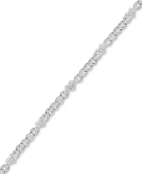 Diamond Accent Leaf & Heart Link Bracelet in Silver-Plate