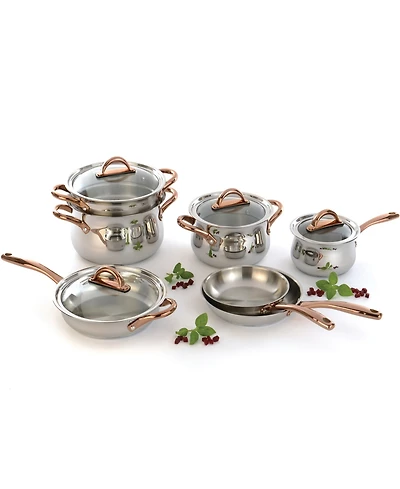 BergHOFF Ouro Gold 11Pc 18/10 Stainless Steel Cookware Set with Glass Lids