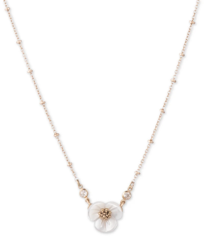 lonna & lilly Gold-Tone Crystal & Imitation Mother-of-Pearl Flower Pendant Necklace, 16" + 3" extender