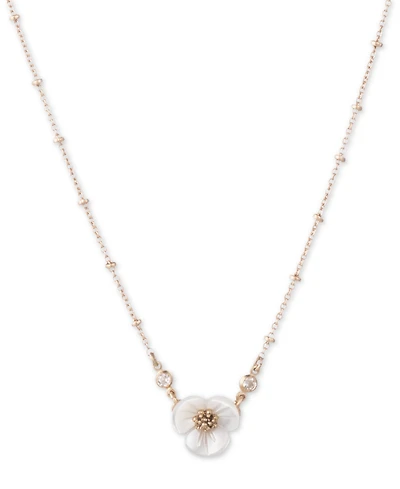 lonna & lilly Gold-Tone Crystal & Imitation Mother-of-Pearl Flower Pendant Necklace, 16" + 3" extender