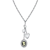 2028 Silver-Tone Heart and Black Oval Cameo Charm Necklace 26"
