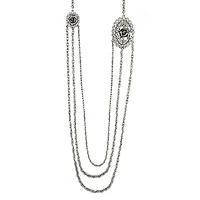 2028 Silver-Tone Crystal Flower Triple Chain Necklace 30"