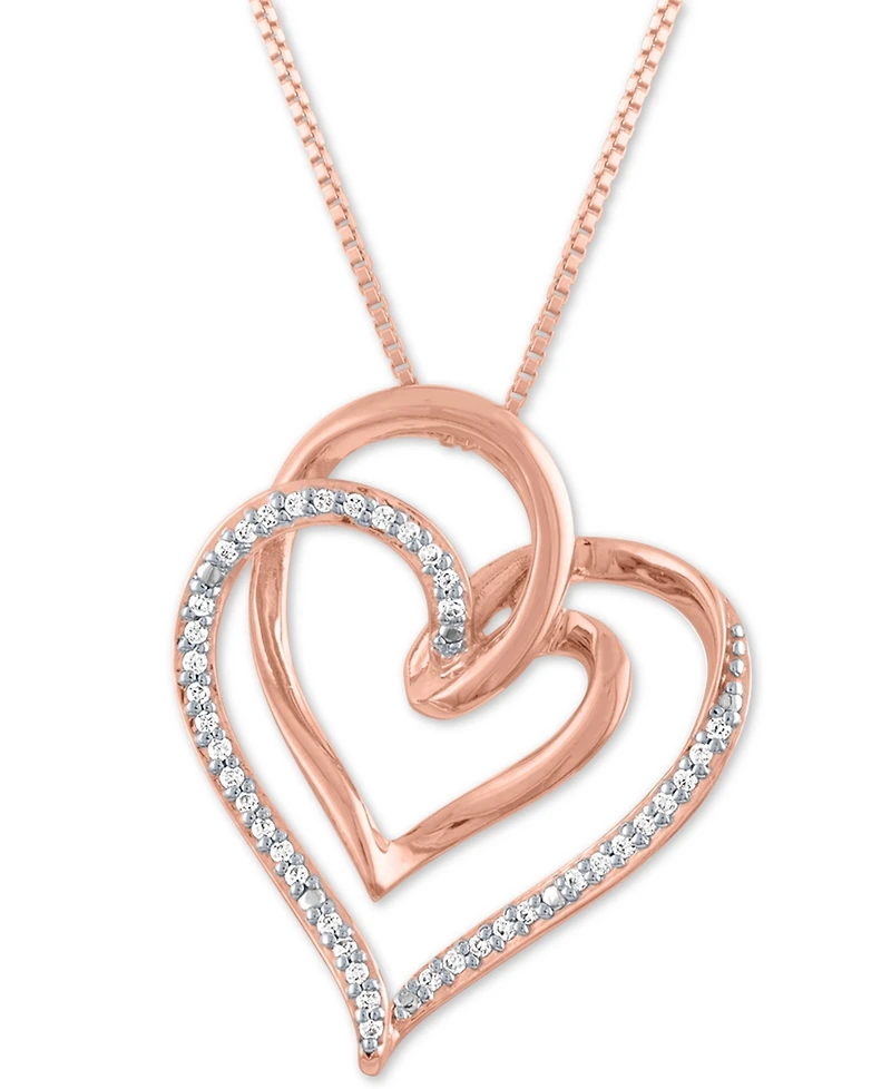 Diamond Intertwining Hearts 18" Pendant Necklace (1/10 ct. t.w.) in 14k Rose Gold-Plate