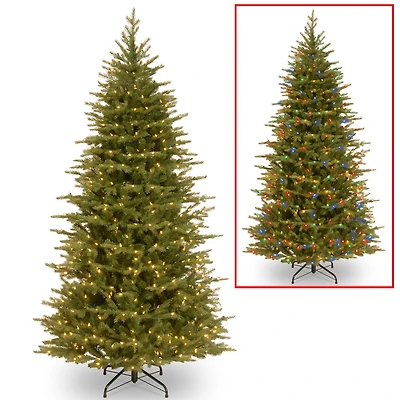 National Tree Company 7.5' "Feel Real" Nordic Spruce Slim Hinged Tree with 600 Dual Led Lights