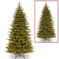 National Tree Company 7.5' "Feel Real" Nordic Spruce Slim Hinged Tree with 600 Dual Led Lights